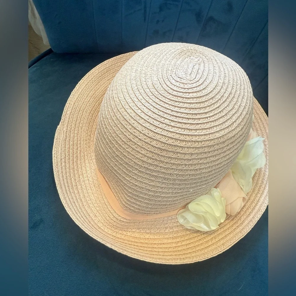 August Hat Company Floral Cloche Sun Hat Garden Party Beige Pink